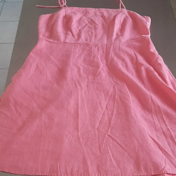 SWEET💞LINEN blendOld Navy Pink Tie-Strap Mini Dress Fits M POCKETS!!! - Picture 12 of 12